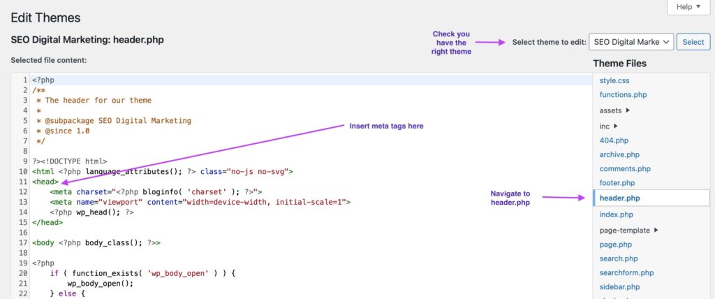 Typical header code anoted